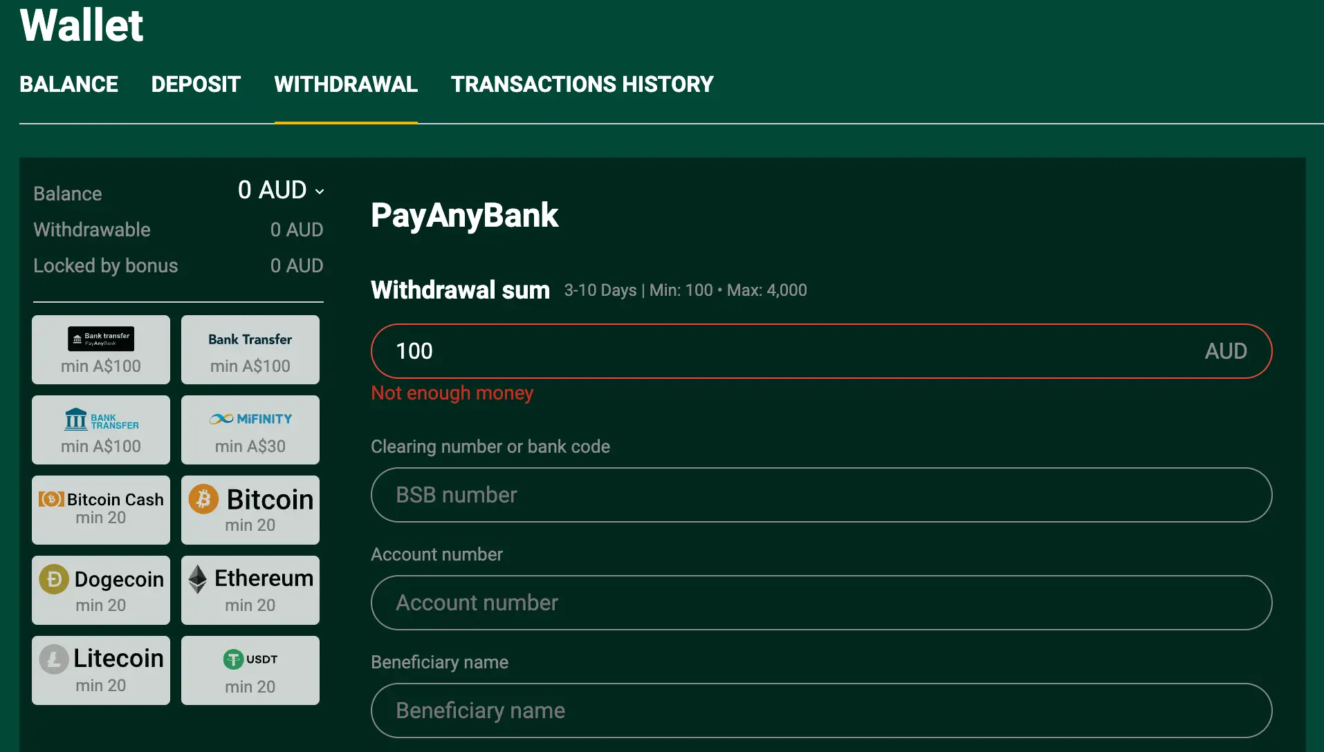 Withdrawal Methods at Richard Casino